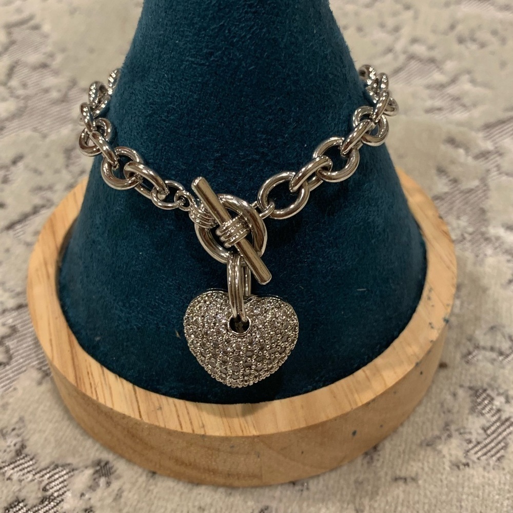 Silver Heart Charm Toggle Bracelet - Women's Jewelry
